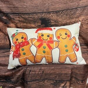 Festive Gingerbread Pillow with Red and Green Accents